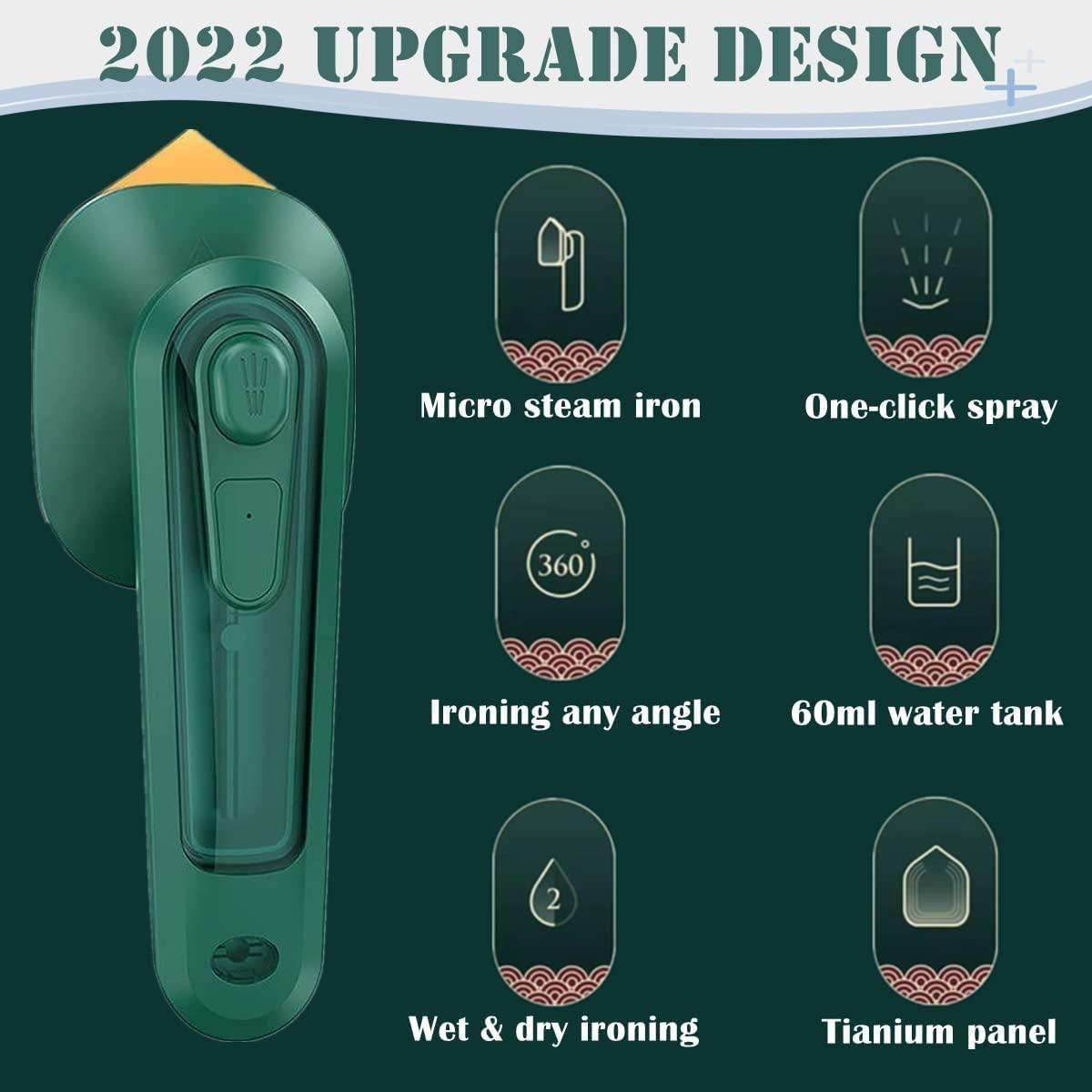 All-in-One Handheld Micro Steam Iron – Compact Green Garment Steamer for Quick Wrinkle Removal | Home & Office Essential